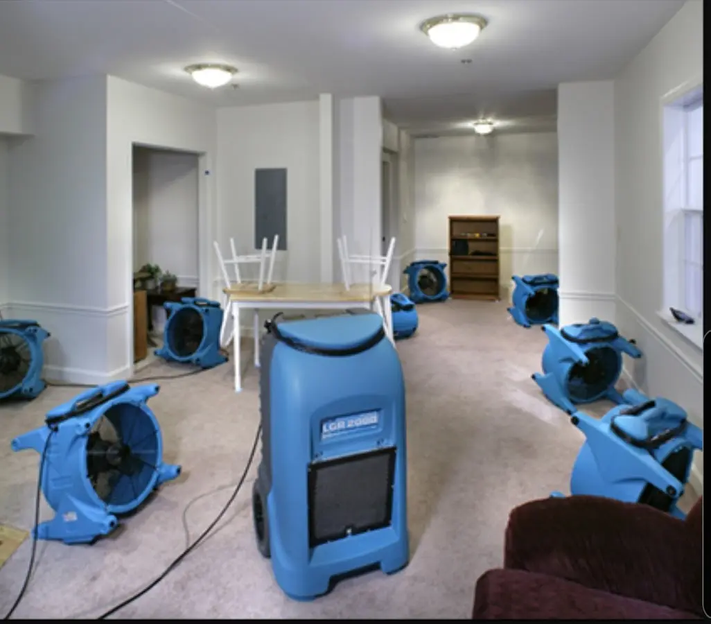Air movers and dehumidifier setup for Water Extraction & Removal in Winona